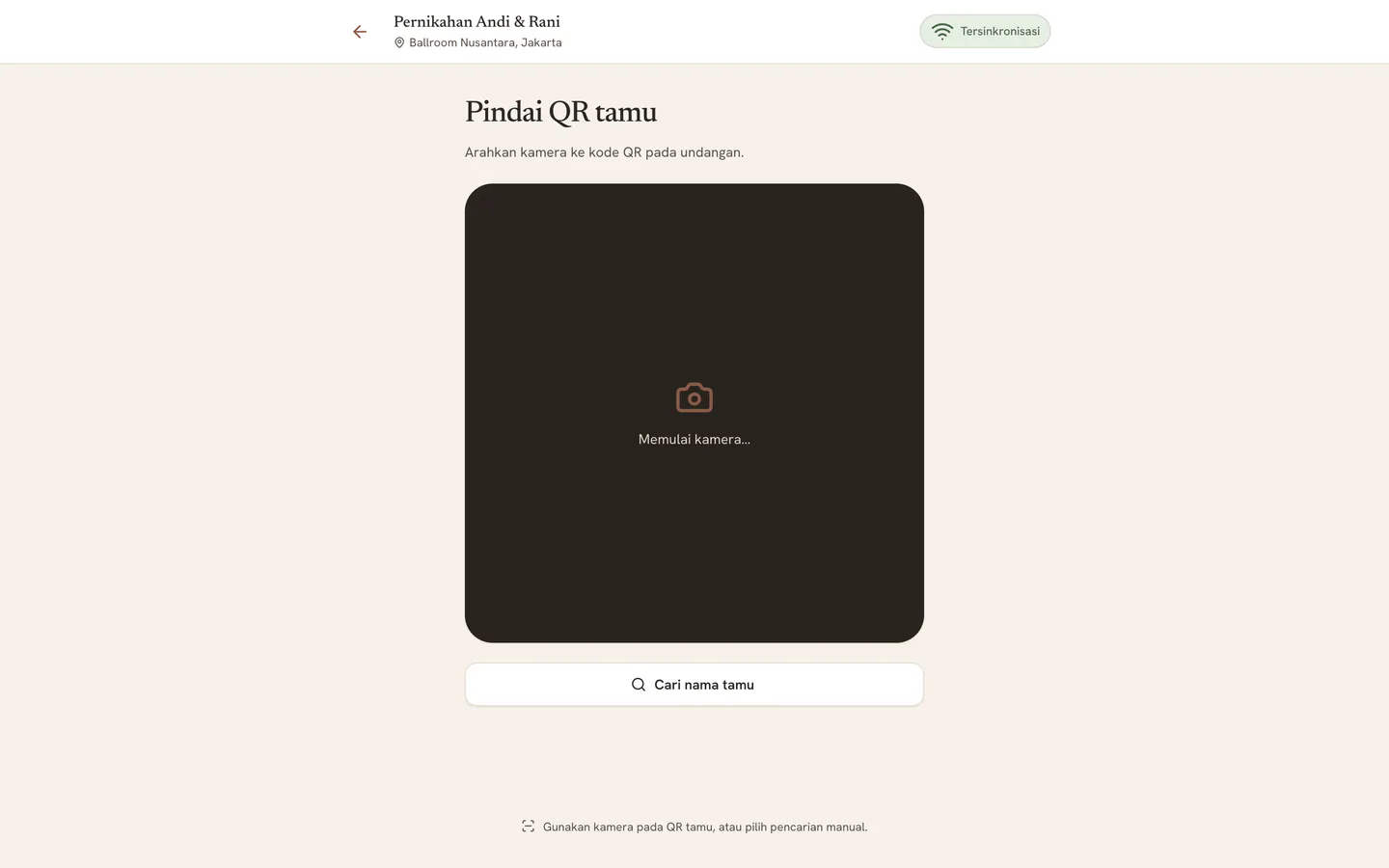 Tampilan Check-in App Meja Registrasi